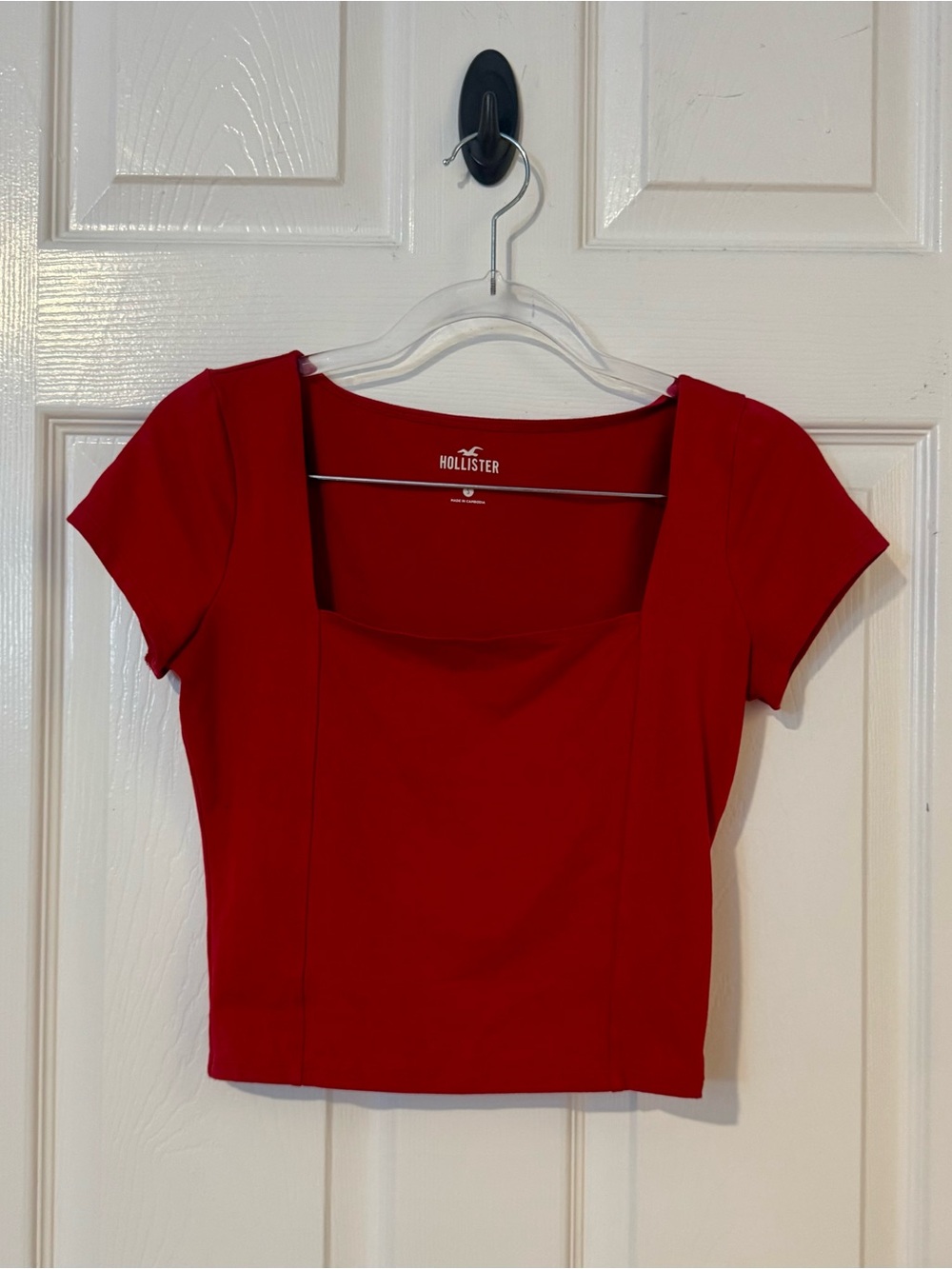 Hollister Red Square-Neck Short Sleeve Crop Top – Size S